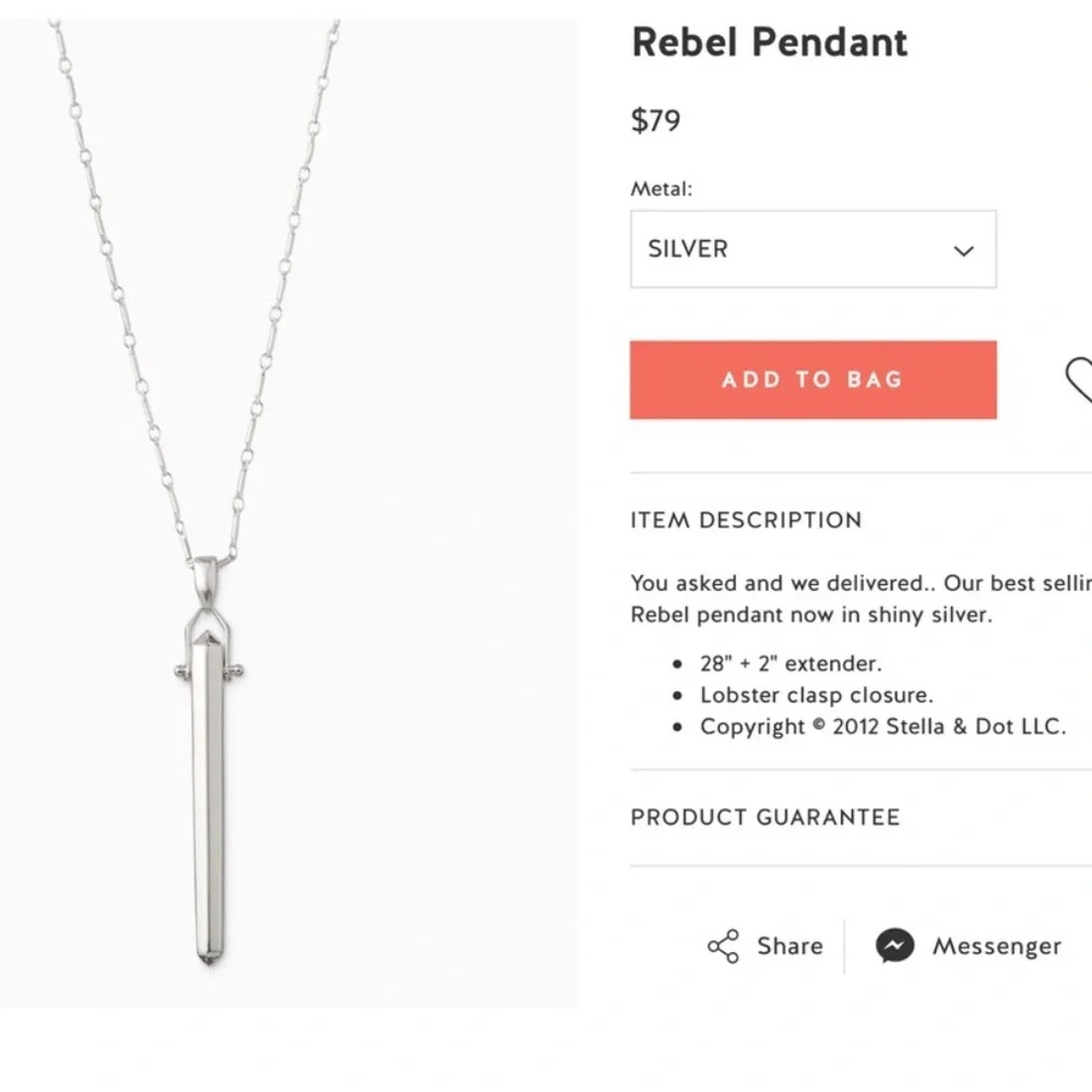 Stella & Dot Rebel Pendant Necklace silver